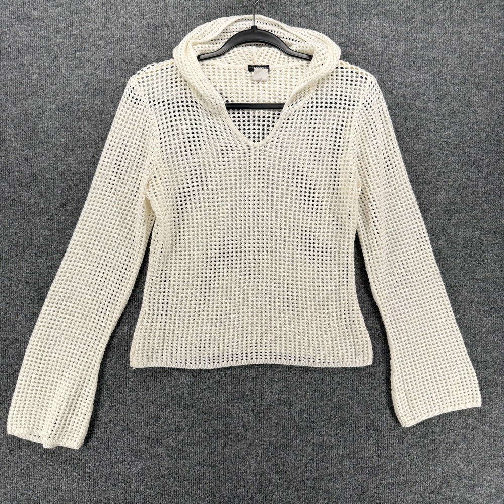 Tangents Sweater Womens S Ivory Crochet Pullover Hoodie Boho Hippie Cottagecore
